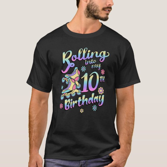Camiseta Entrando a mi décimo cumpleaños en línea de patina (Anverso)