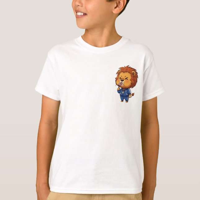 Camiseta Entrenador Chibi León Atleta Niños (Anverso)