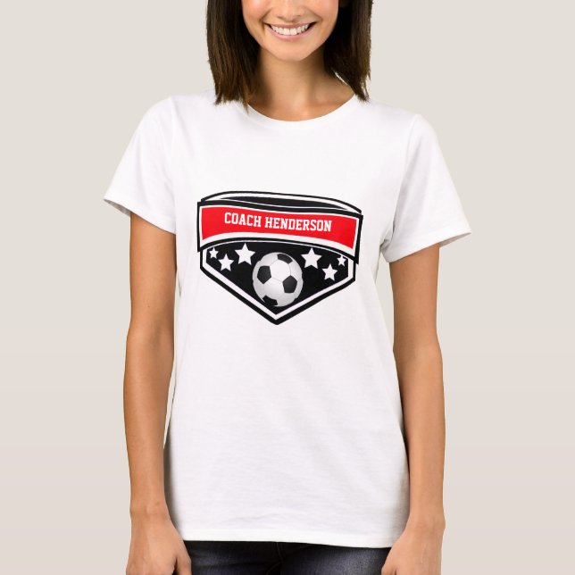 Camiseta Entrenador de fútbol rojo, negro y blanco personal (Anverso)