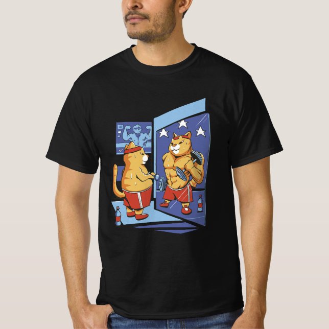 Camiseta Entrenamiento de gatos de elevación de pesas en el (Anverso)