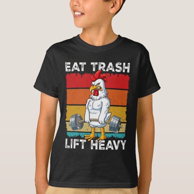 Camiseta Entrenamiento de peso de gimnasia de pollo Comer e (Anverso)