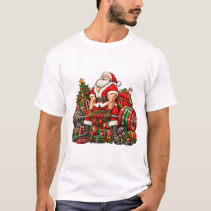 Camiseta Entrenamiento muscular de Santa con peso muerto en