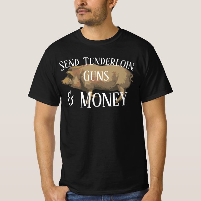 Camiseta Enviar Solomillo Armas y Dinero Quién trae Papas F (Anverso)