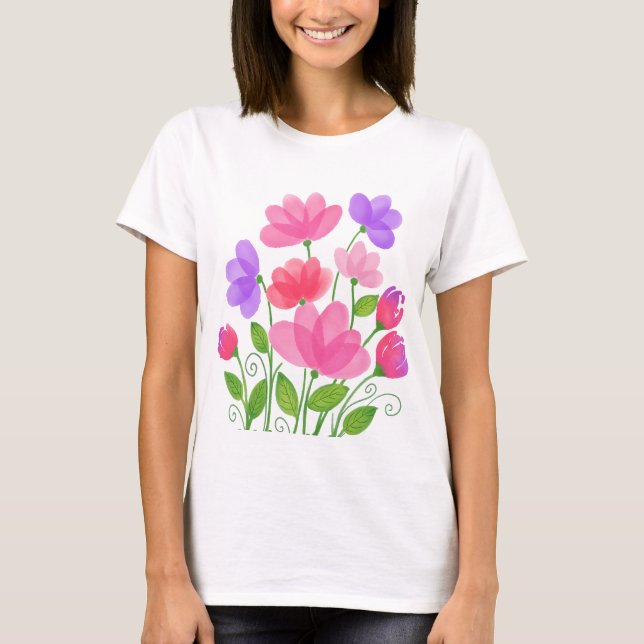 Camiseta Envoltura de flores coloridas (Anverso)