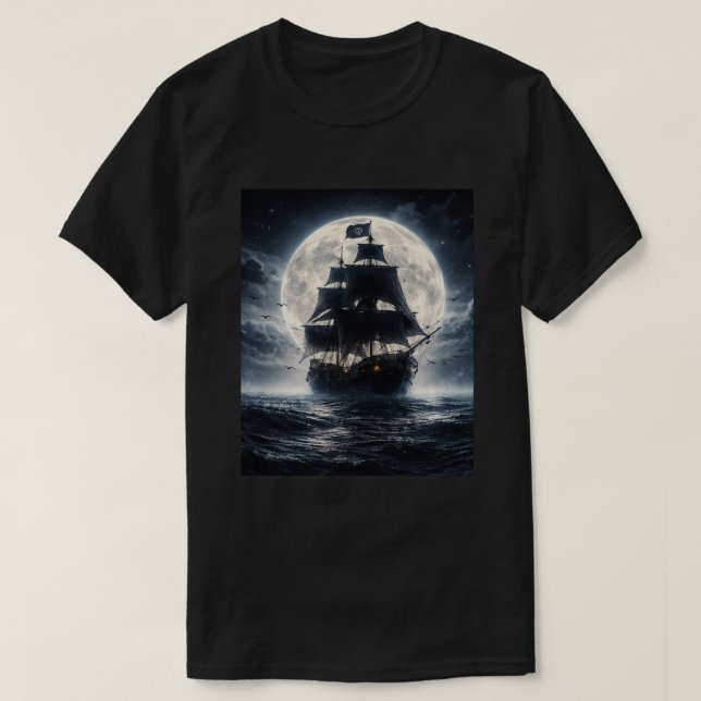 Camiseta Epic Pirate Ship Moon T-Shirt – Dark Ocean Pirate  (Diseño del anverso)