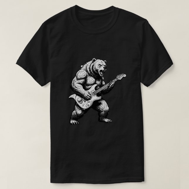 Camiseta Epic Rock Guitar Bear Black & White Men’s (Diseño del anverso)