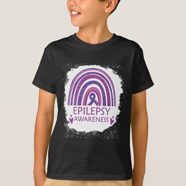 Camiseta Epilepsia Awareness Bleached Rainbow Purple Ribbon (Anverso)