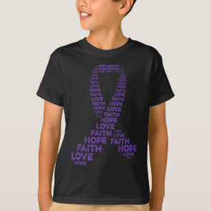 Camiseta Epilepsia Awareness Hope Faith Love Purple Ribbon 