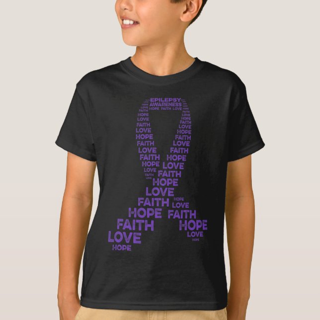 Camiseta Epilepsia Awareness Hope Faith Love Purple Ribbon  (Anverso)