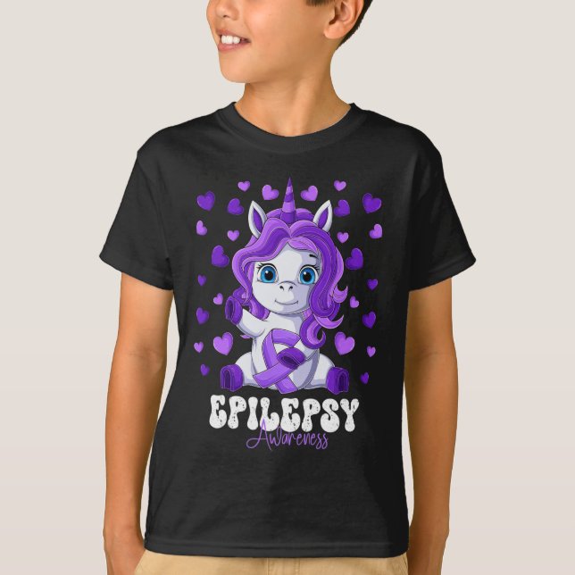 Camiseta Epilepsia Awareness Month Púrpura Ribbon Unicorn (Anverso)