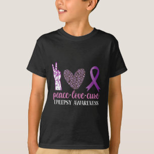 Camiseta Epilepsia Awareness Ribbon Peace Love Cure
