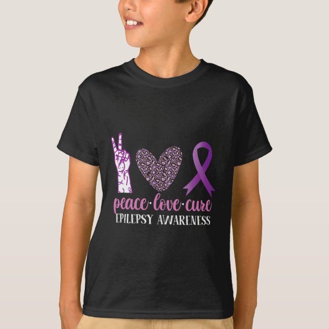 Camiseta Epilepsia Awareness Ribbon Peace Love Cure (Anverso)