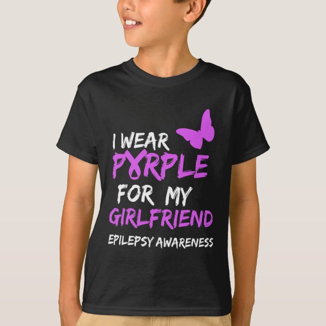 Camiseta Epilepsia Awareness Yo uso Purple para mi novia (Anverso)