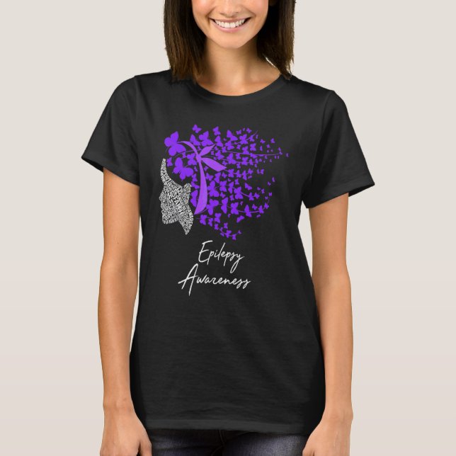 Camiseta Epilepsia Conciencia Mariposas Moradas (Anverso)