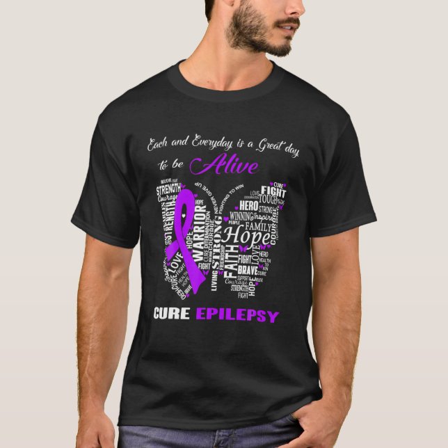 Camiseta Epilepsia Conciencia Mariposas Moradas (Anverso)