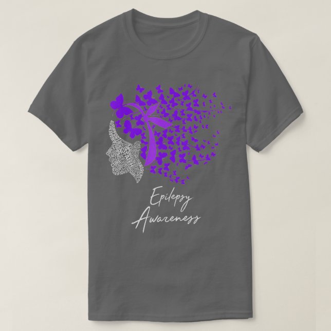 Camiseta Epilepsia Conciencia Mariposas Moradas (Diseño del anverso)