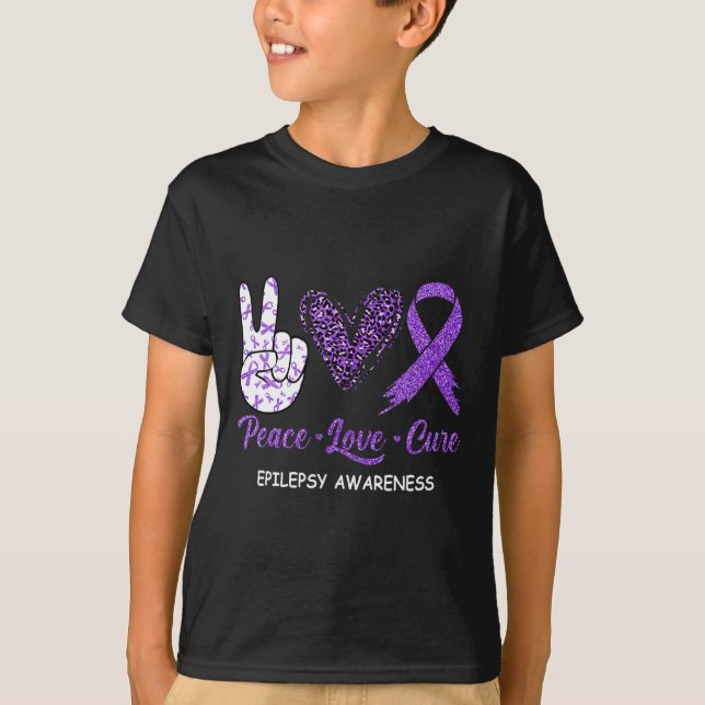 Camiseta Epilepsia Conciencia Paz Amor Cure Leopard (Anverso)