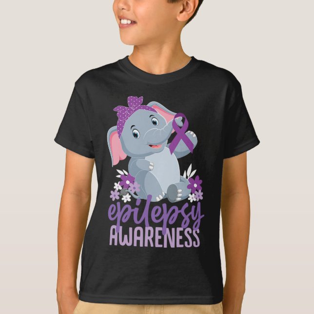 Camiseta Epilepsia divertida Conciencia Flor Elephant Ribbo (Anverso)
