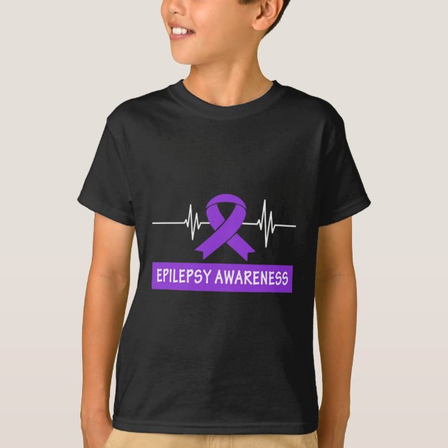 Camiseta Epilepsia Sensibilización Niños con latidos morado (Anverso)