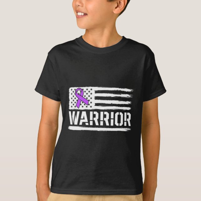 Camiseta Epilepsia Warrior Gira Púrpura Bandera Americana A (Anverso)