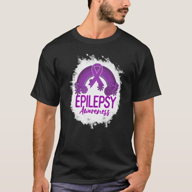 Camiseta Epilepsy Awareness Bleached Rainbow Purple Ribbon  (Anverso)