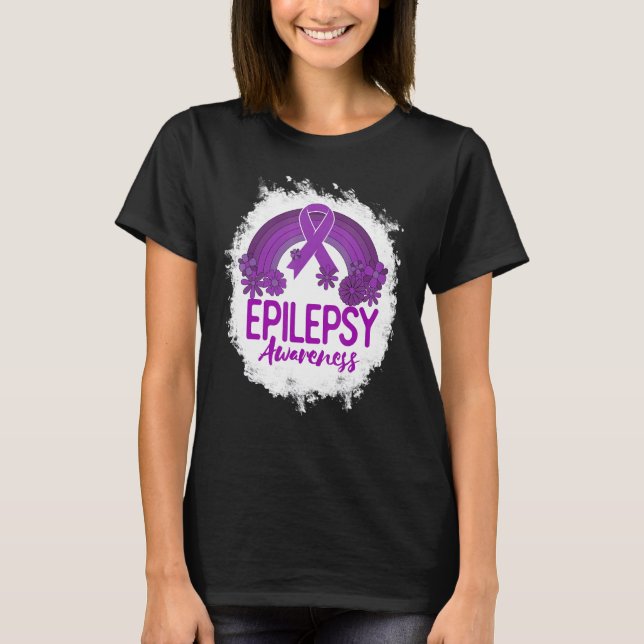 Camiseta Epilepsy Awareness Bleached Rainbow Purple Ribbon (Anverso)