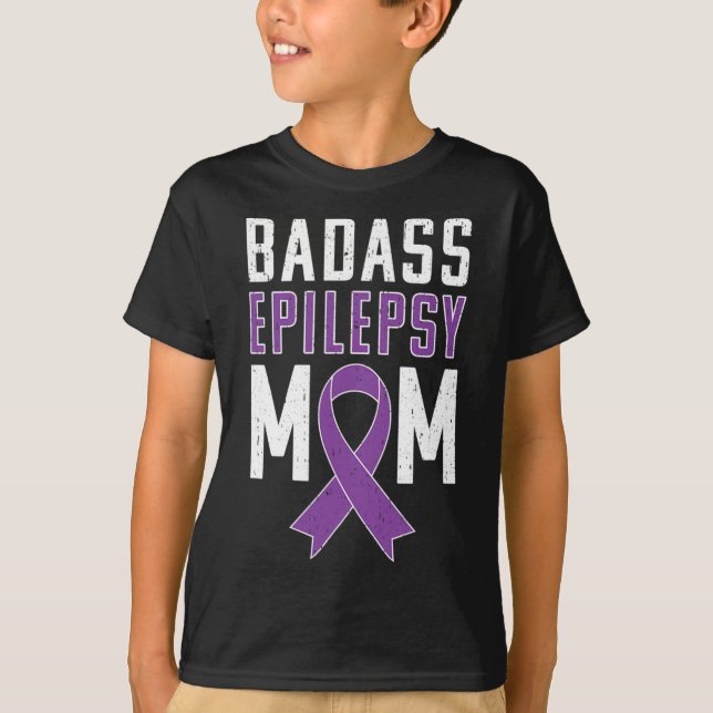Camiseta Epilepsy Awareness Byd Epilepsy Mom Purple Ribbon  (Anverso)