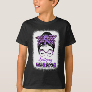 Camiseta Epilepsy Awareness Messy Bun Warrior Leopard Banda