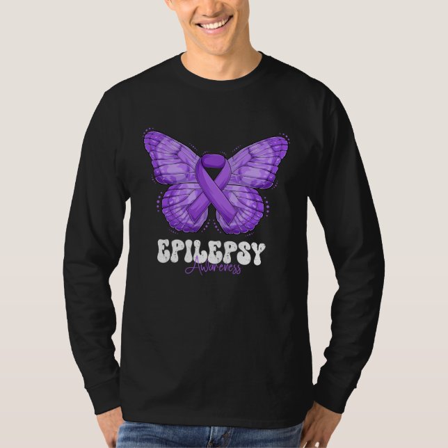 Camiseta Epilepsy Awareness Month Purple Ribbon Butterfly (Anverso)
