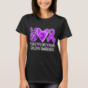 Camiseta Epilepsy Awareness Month Purple Ribbon Peace Love