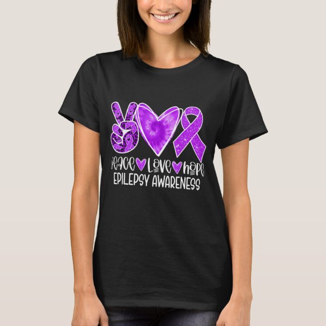 Camiseta Epilepsy Awareness Month Purple Ribbon Peace Love (Anverso)