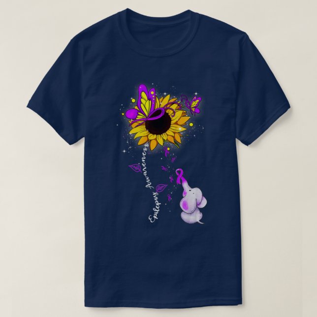 Camiseta Epilepsy Awareness Sunflower Elephant Men Womens  (Diseño del anverso)