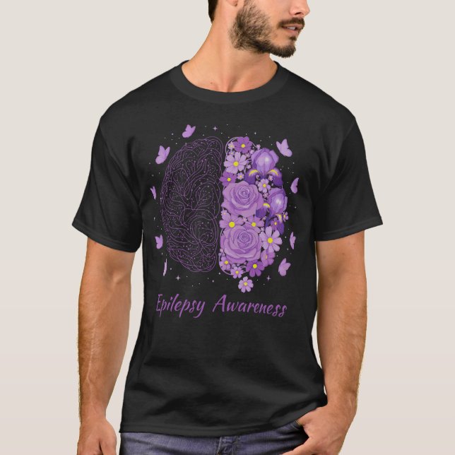 Camiseta Epilepsy Awareness Support Squad Purple Brain Flow (Anverso)
