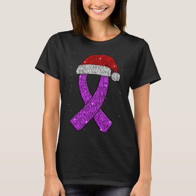 Camiseta Epilepsy Christmas Hat Purple Awareness Ribbon Sei (Anverso)