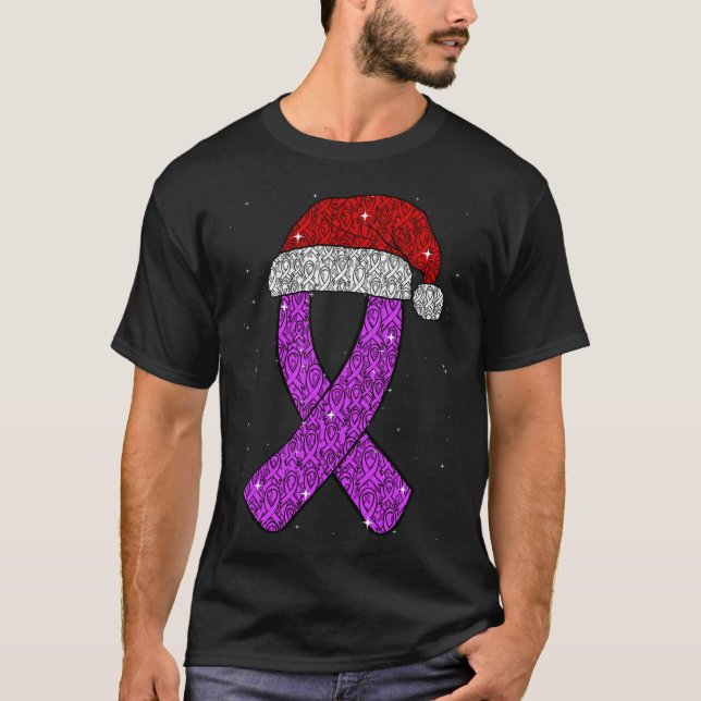 Camiseta Epilepsy Christmas Hat Purple Awareness Ribbon Sei (Anverso)