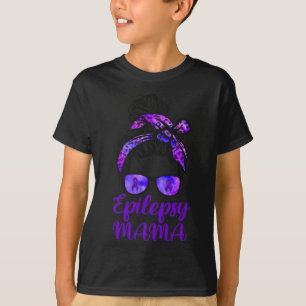 Camiseta Epilepsy Mama Messy Bun Hair Glasses Bandana Purpl