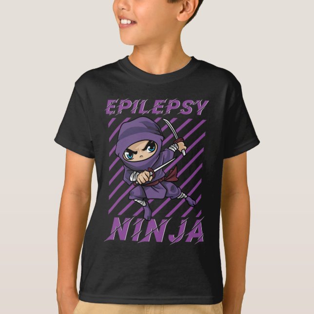 Camiseta Epilepsy Ninja Purple Ribbon Convulsiones de Conci (Anverso)