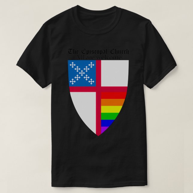 Camiseta Episcopal Church Shield with Rainbow Pride Horizon (Diseño del anverso)