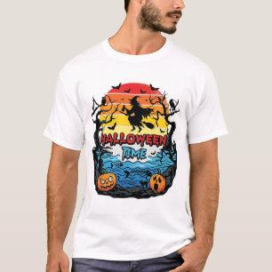 Camiseta Época de Halloween Bruja Calabazas Murciélagos Ata