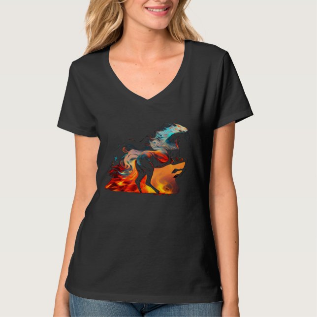 Camiseta Equestrian Horse  Fire Cowgirl Western Rodeo (Anverso)