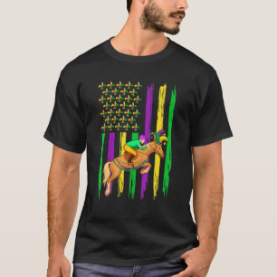 Camiseta Equestrian Jester Hat Retro American Flag Mardi Gr