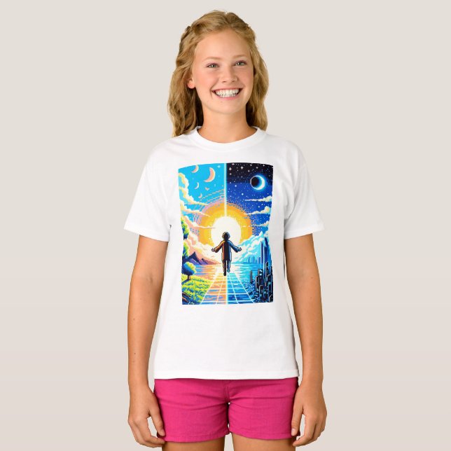 Camiseta Equilibrio de mundos - Futurista tecnología de art (Anverso completo)