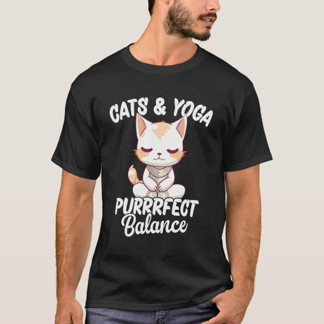 Camiseta Equilibrio Perfecto Yoga Y Gatos (Anverso)