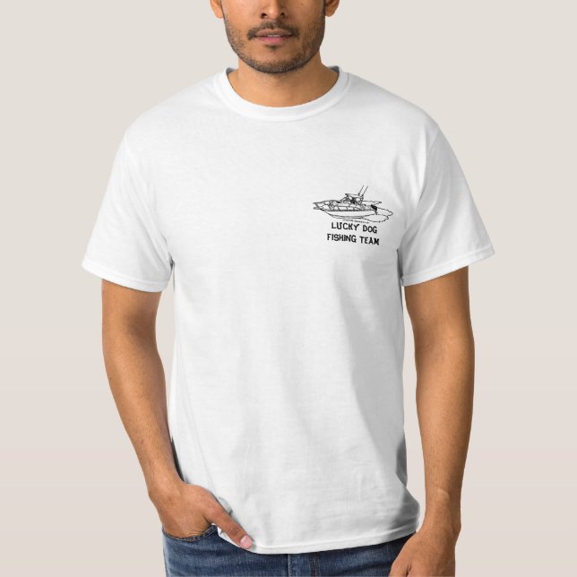 CAMISETA EQUIPO AFORTUNADO DE LA PESCA DEL PERRO (Anverso)