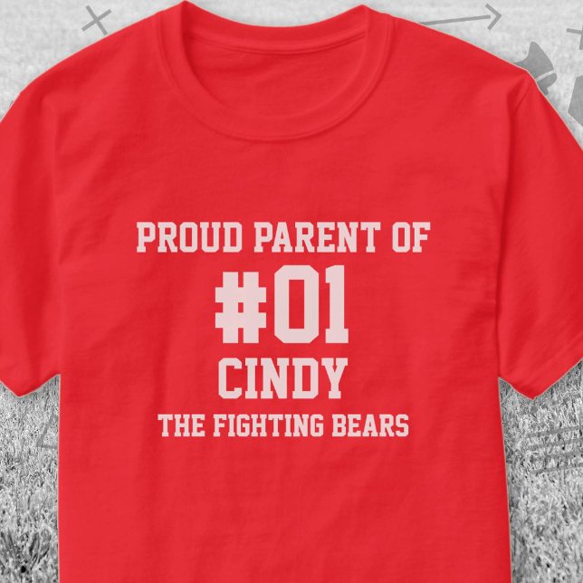 Camiseta Equipo Blanco Rojo de Béisbol (Red and White Baseball Proud Parent of T-Shirt. Celebrate your high school or college athlete.)