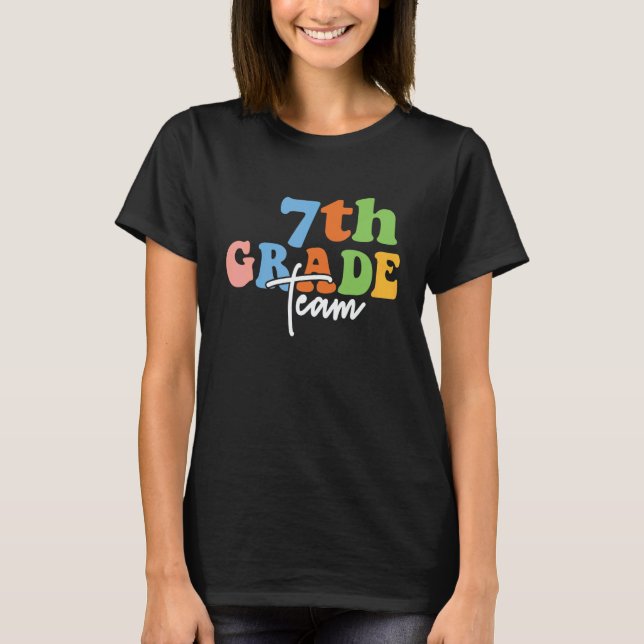 Camiseta Equipo de 7º Grado Retro Groovy Mujeres Feliz Prim (Anverso)