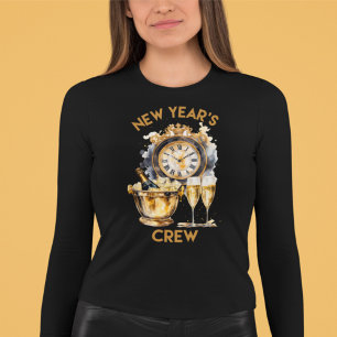Camiseta Equipo de Año Nuevo con Acuarela Negra y Dorada