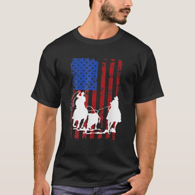 Camiseta Equipo De Bandera Estadounidense Montando Caballo  (Anverso)