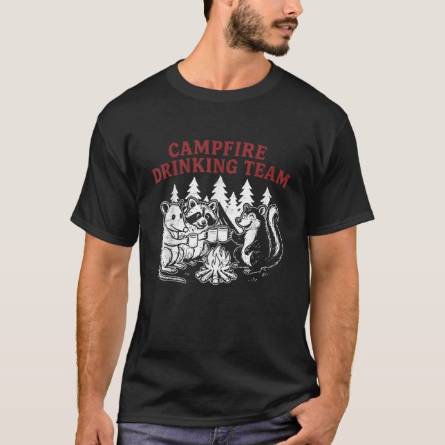 Camiseta Equipo de bebidas Retro Campfire Opossum Raccoon S (Anverso)