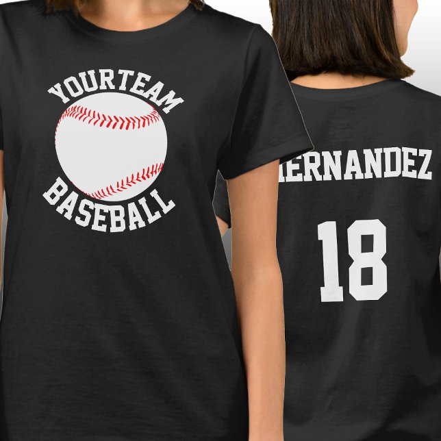 Camiseta Equipo de béisbol, nombre del jugador y número de  (Custom baseball team shirts with personalized team name, player name and player number.)